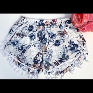 Ladies White and Blue Floral Shorts